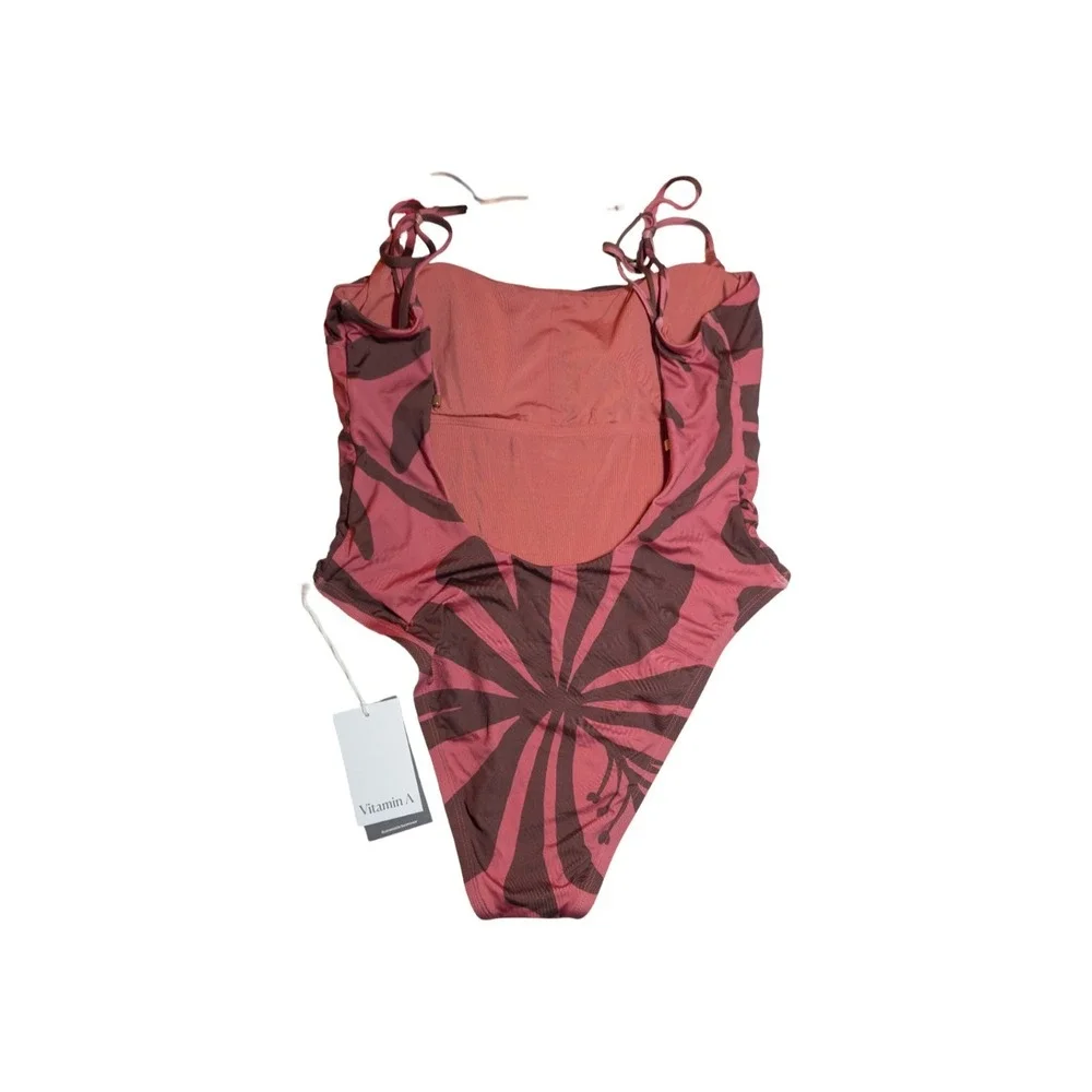 ⭐D4 Vitamin A Women's Printed Tie Shoulder Classic Coverage 1 Piece Swimsuit L